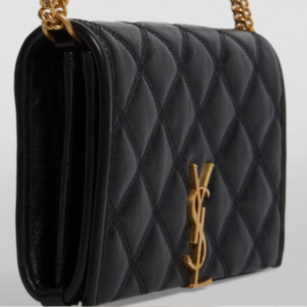 YSL Becky quilted wallet on a chain.10 slots cards,zipper, large pocket